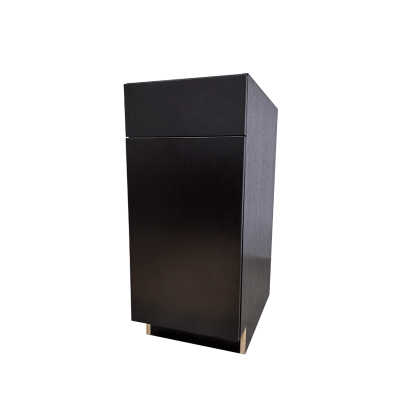 Frameless Black Wood Grain Melamine Finish Kitchen Cabinet