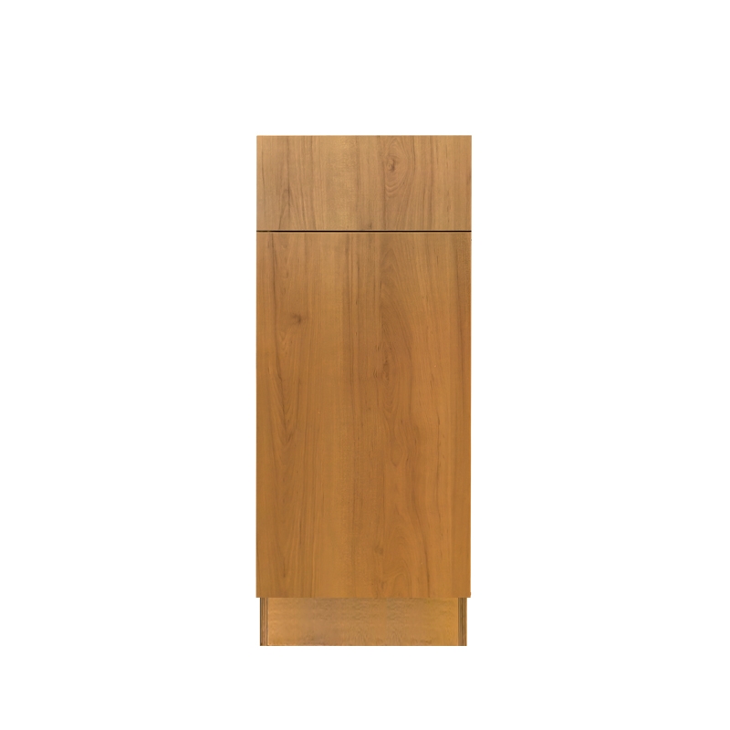 Brown Wood Grain Slab Door Melamine Kitchen Cabinet