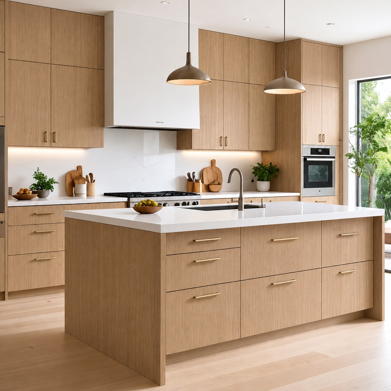 Natural Oak Flat Panel Kitchen Cabinets